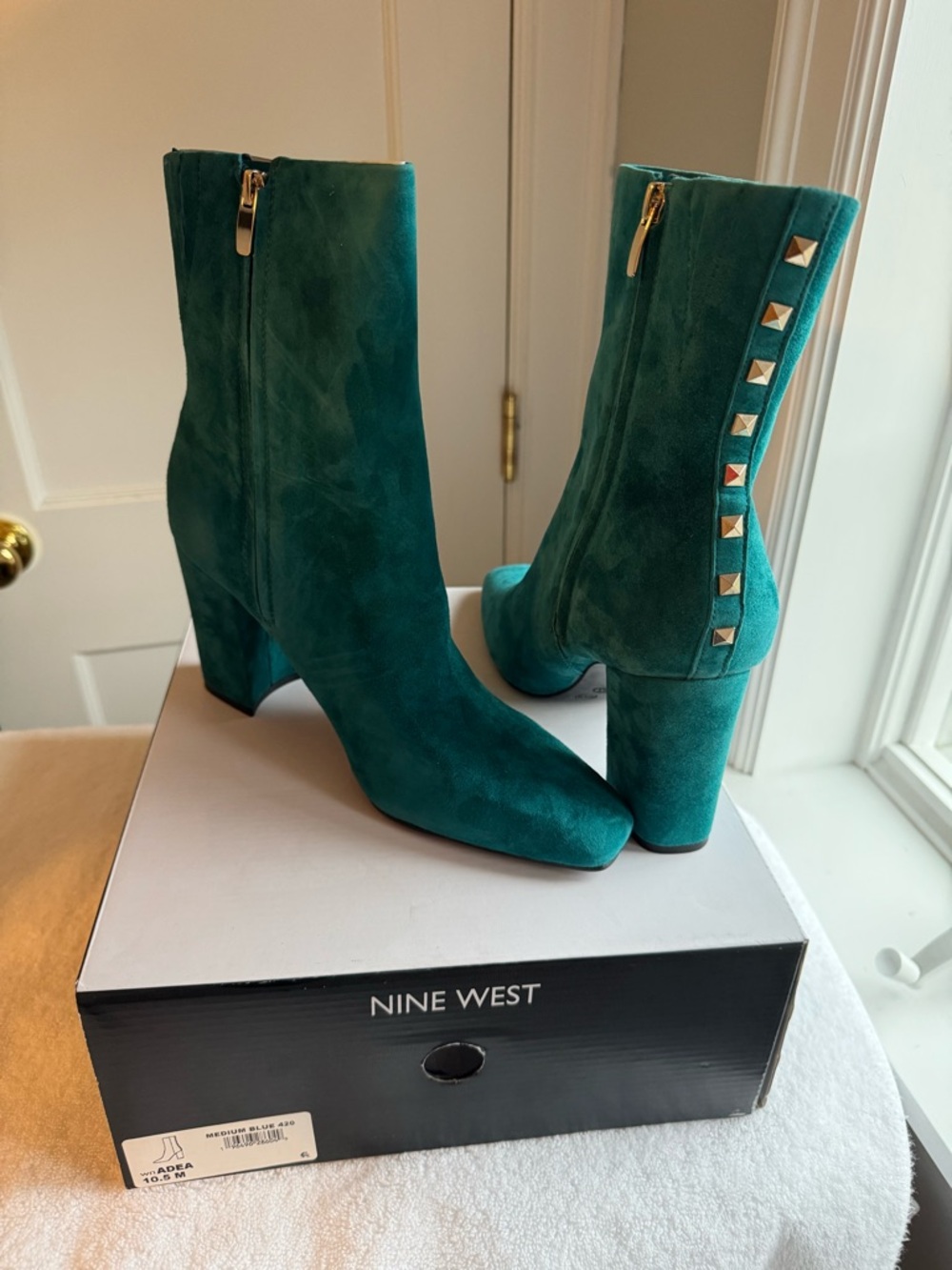 Nine West Teal Suede Studded Mid-Calf Boots 10.5